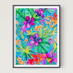 Hawaiian Hibiscus Watercolor Painting, Hawaii Art Print, Aloha, Tropical Flower Wall Art, Island Home Decor, Tropical Botanical Illustration