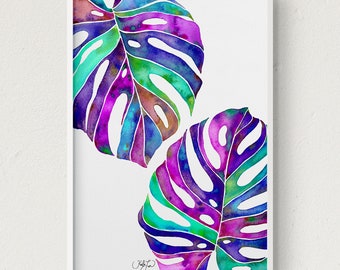 Monstera Deliciosa Art Print, Monstera Leaf Watercolor Painting, Jungle Leaf Art Print, Jungle Plant Art, Tropical Home Decor, Plant Lover