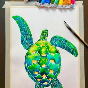 Sea Turtle Art Print Green Sea Turtle Watercolor Painting - Etsy