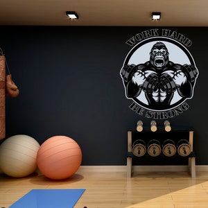 Gorilla Gym Wall Decal Lifting Gorilla Fitness Motivation Muscle Brawn  Barbell Gym Crossfit Sport Art Mural Vinyl Sticker (48W x 22H)