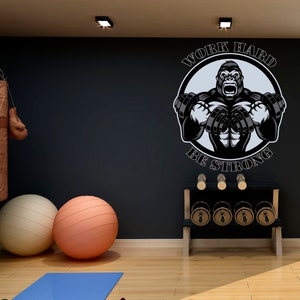 Gorilla Bodybuilder Wall Decal/Gorilla With Dumbbells Wall Decal/Muscular Gorilla Wall Sticker/Gym Wall Decor SS 1243