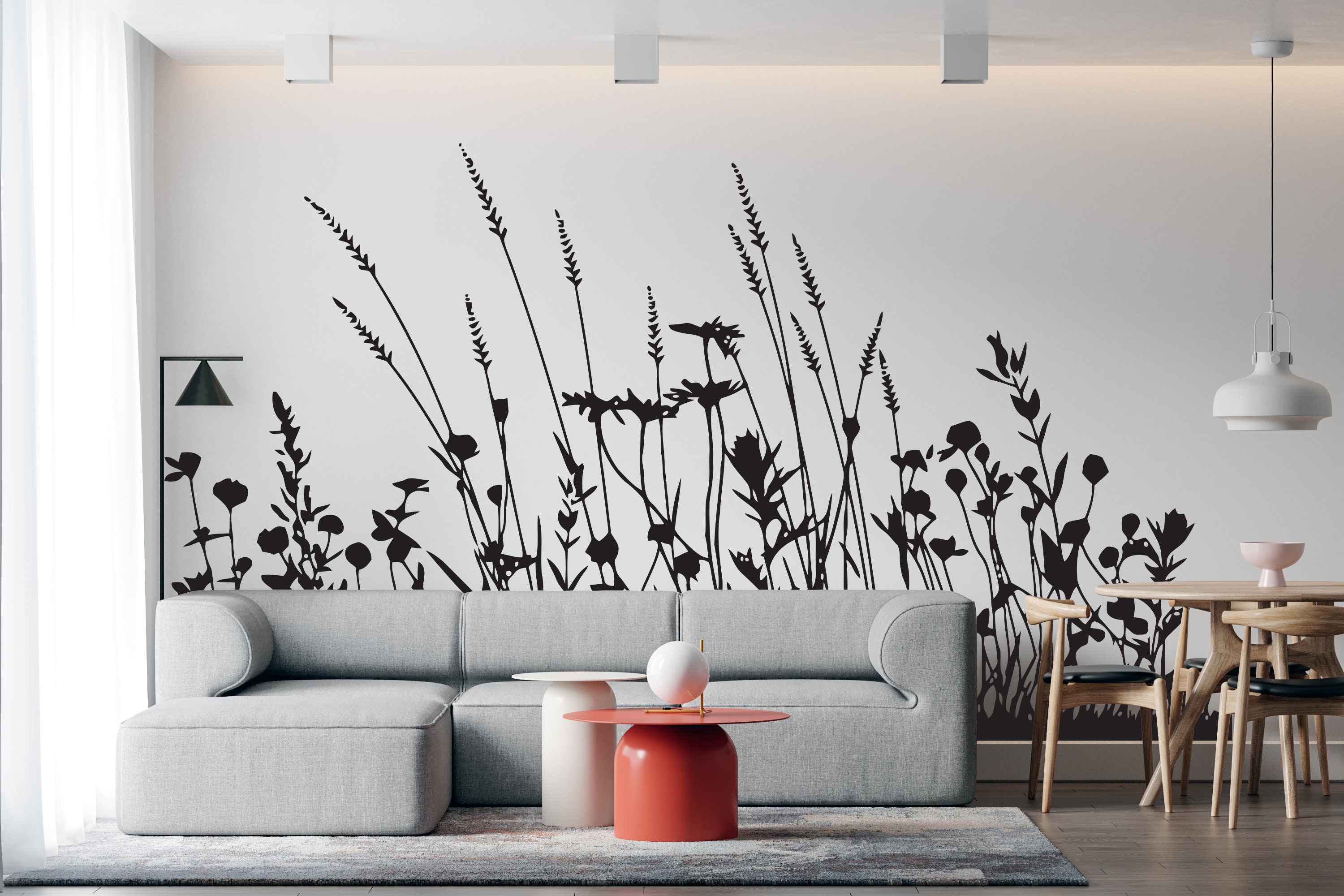 Grass and Flowers Wall Decal Vinyl Decal Flowers Wall Decal Etsy