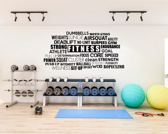 FlyWallD Gym Wall Decals Fitness Running Saying Inspirational Sports Quotes Office Lettering Vinyl Saying Sticker Decor Set Goals Eat Right Love Yourself Focus On Fitness