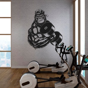 Gorilla Bodybuilder Wall Decal Gorilla With Dumbbells Wall Decal Muscular Gorilla Wall Sticker Gym Wall Decor  SG 1043