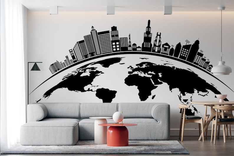 Wall Decal City Skyline Wall Decor Vinyl Wall Sticker City Etsy