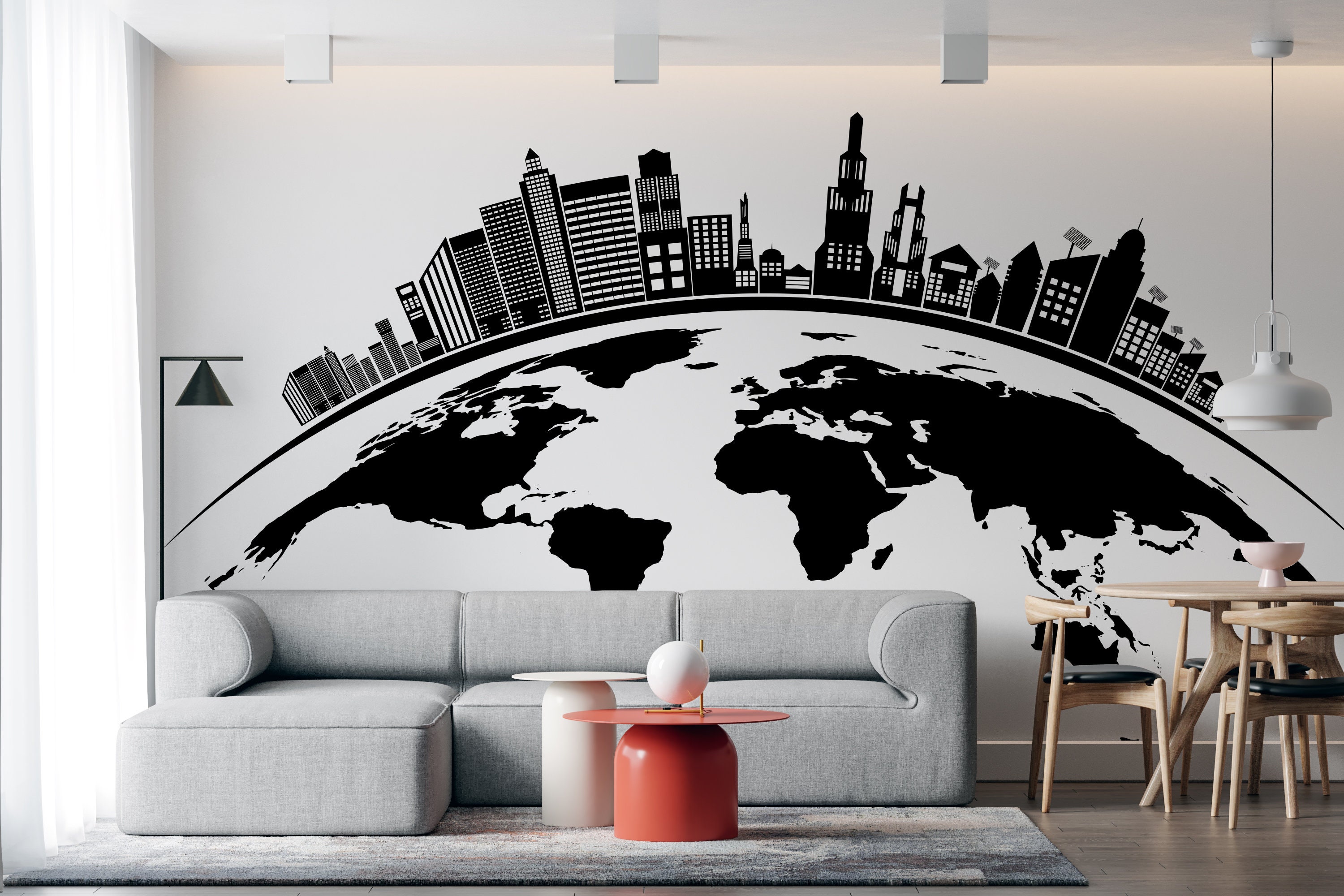 Wall Decal City Skyline Wall Decor Vinyl Wall Sticker City Etsy