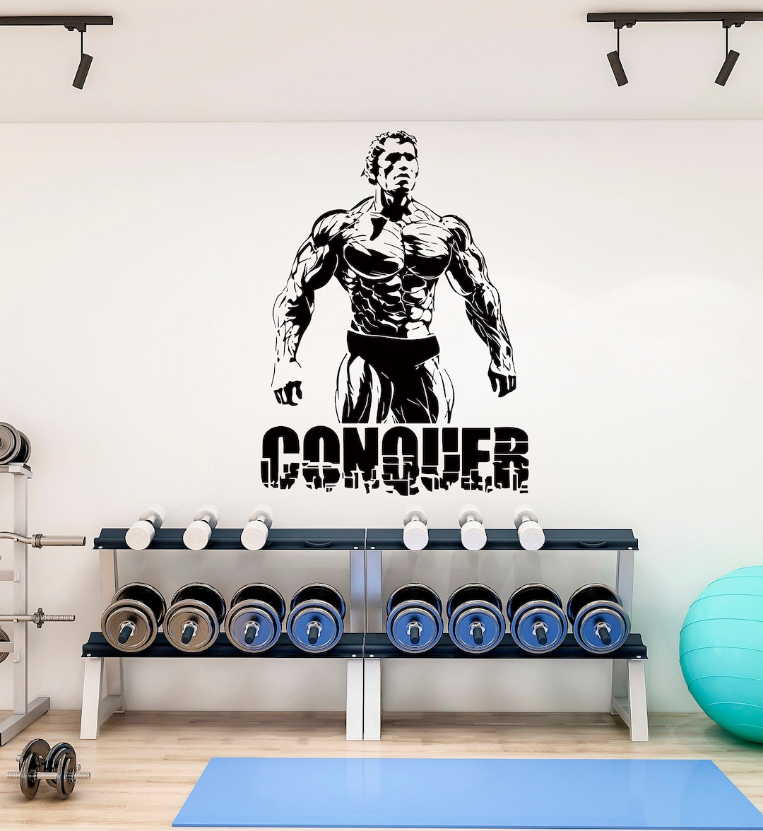Conquer Wall Decal, Wall Decal Arnold Gym Wall Decal, Bodybuilding