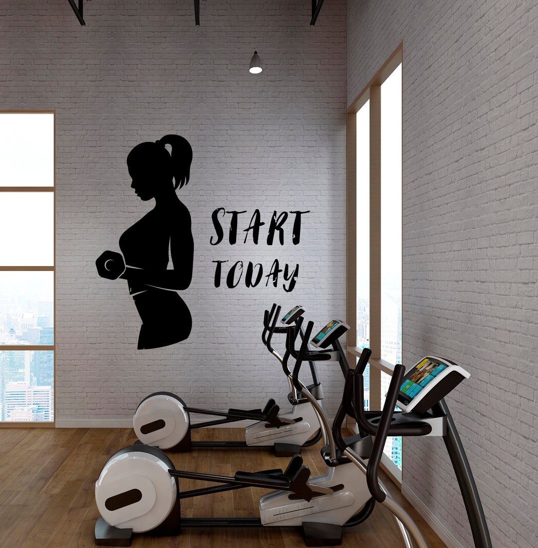 Fitness Girl Wall Decal, Fitness Girl With Dumbbell Wall Sticker