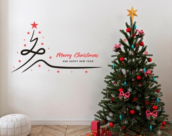 Vinyl Sticker Merry Christmas, Christmas decor, Merry Christmas wall decal, Christmas tree decal, Christmas door decal SG0041