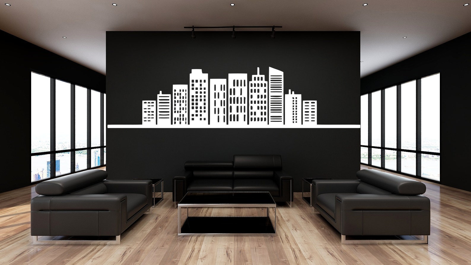 Wall Decal City Skyline Wall Decor Vinyl Wall Sticker City Etsy
