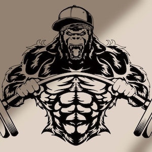 Gorilla Bodybuilder Wall Decal Gorilla With Barbell Wall Decal Muscular Gorilla Wall Sticker Gym Wall Decor  SG 1436