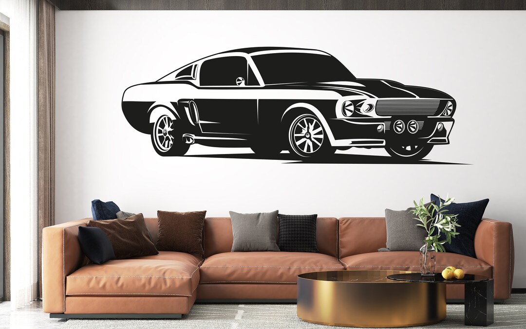 Vinyl Decal Ford Mustang, Muscle Car Wall Decal, Old School Car Wall