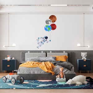 Astronaut Holding Balloons Wall Decal/Wall Decal for Nursery/Space Wall Decal/Custom Name Wall Decal SS 516