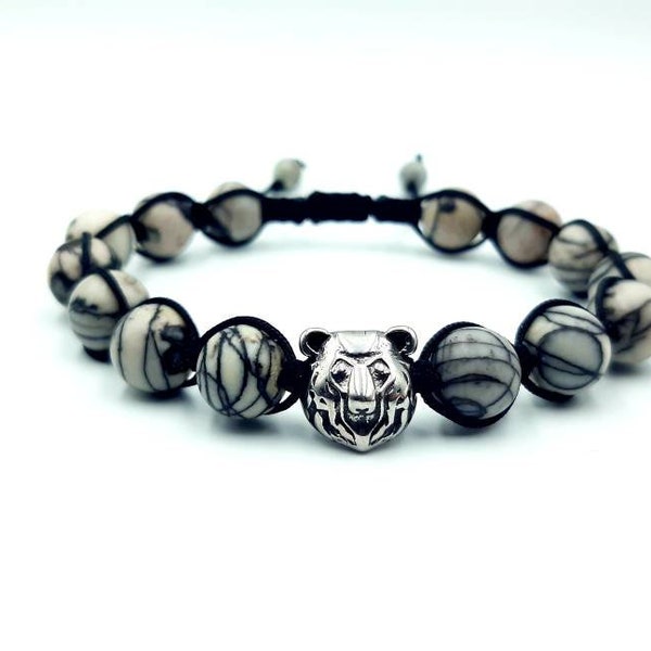 Bracelet Shamballa JASPE Netstone Fil de soie / OURS - Macramé