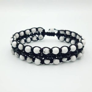 Shamballa triple bracelet HOWLITE / black AGATE