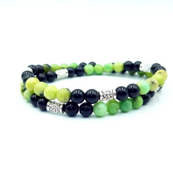 Bracelet double CHRYSOPRASE / OBSIDIENNE Noire Grade AA