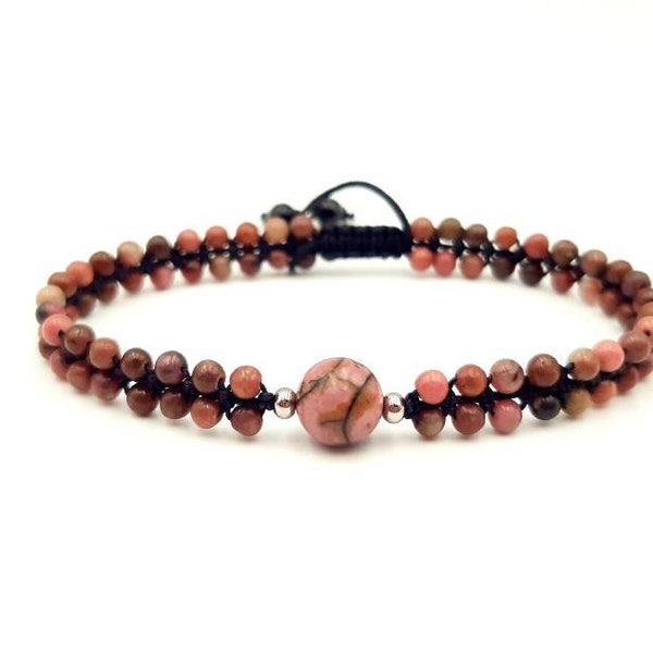 Bracelet double RHODONITE Pierres naturelles - Macramé