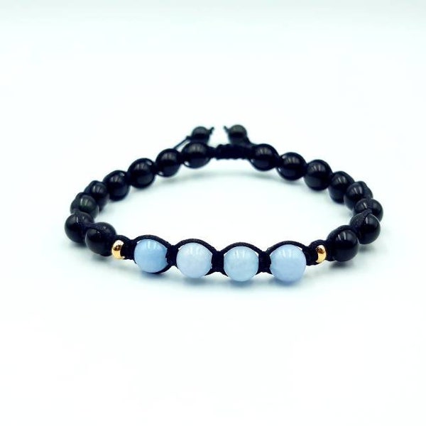 Bracelet Shamballa AIGUE - Marine / OBSIDIENNE Grade AA