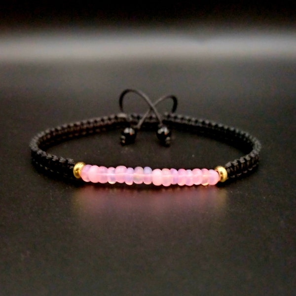 Bracelet Macramé OPALE éthiopienne véritable ROSE vif