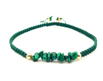 MALACHITE chips bracelet natural stones macrame