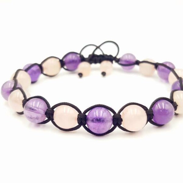 Bracelet Shamballa AMETHYSTE / QUARTZ Rose - Pierres naturelles