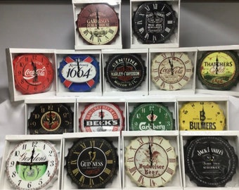 New retro vintage metal bottle top wall clock 30cm peaky