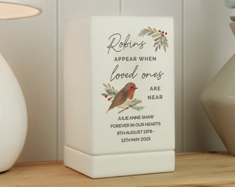 Urna de madeira pequena personalizada com Robins Appear - Urna memorial perfeita