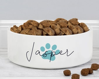 Personalised Blue Paw Print Name 14cm Medium Pet Bowl