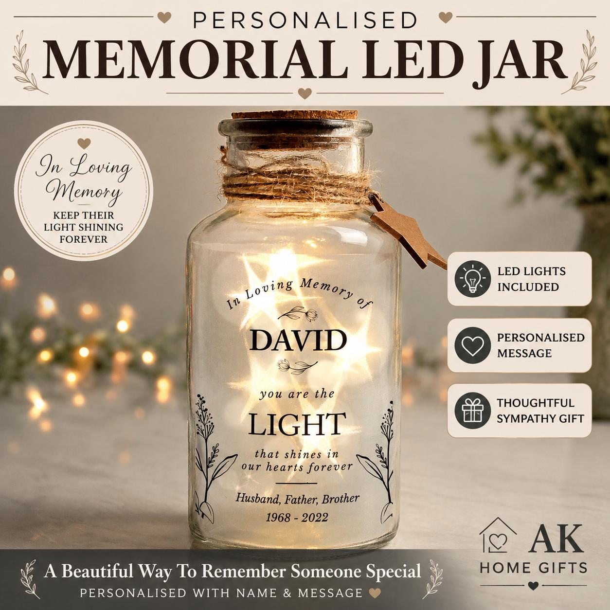 Personalised Memorial LED Glass Jar | in Loving Memory Light ...
