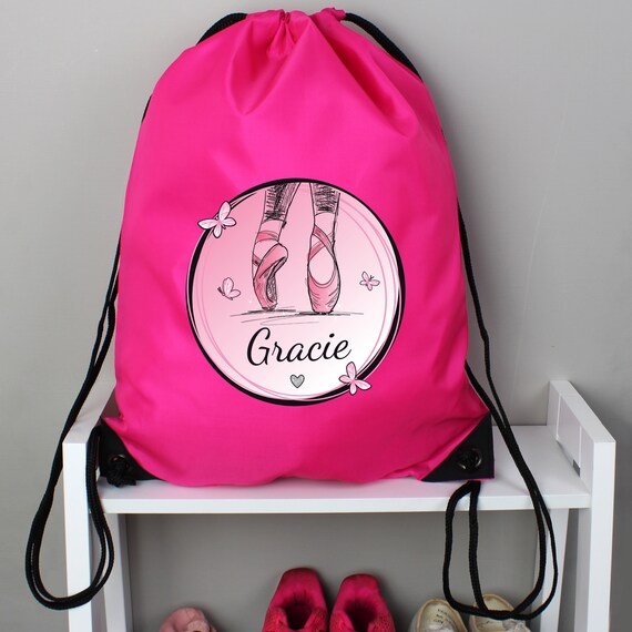 Personal Pink School Draw String Bag, Swim Bag, Ballerina Design