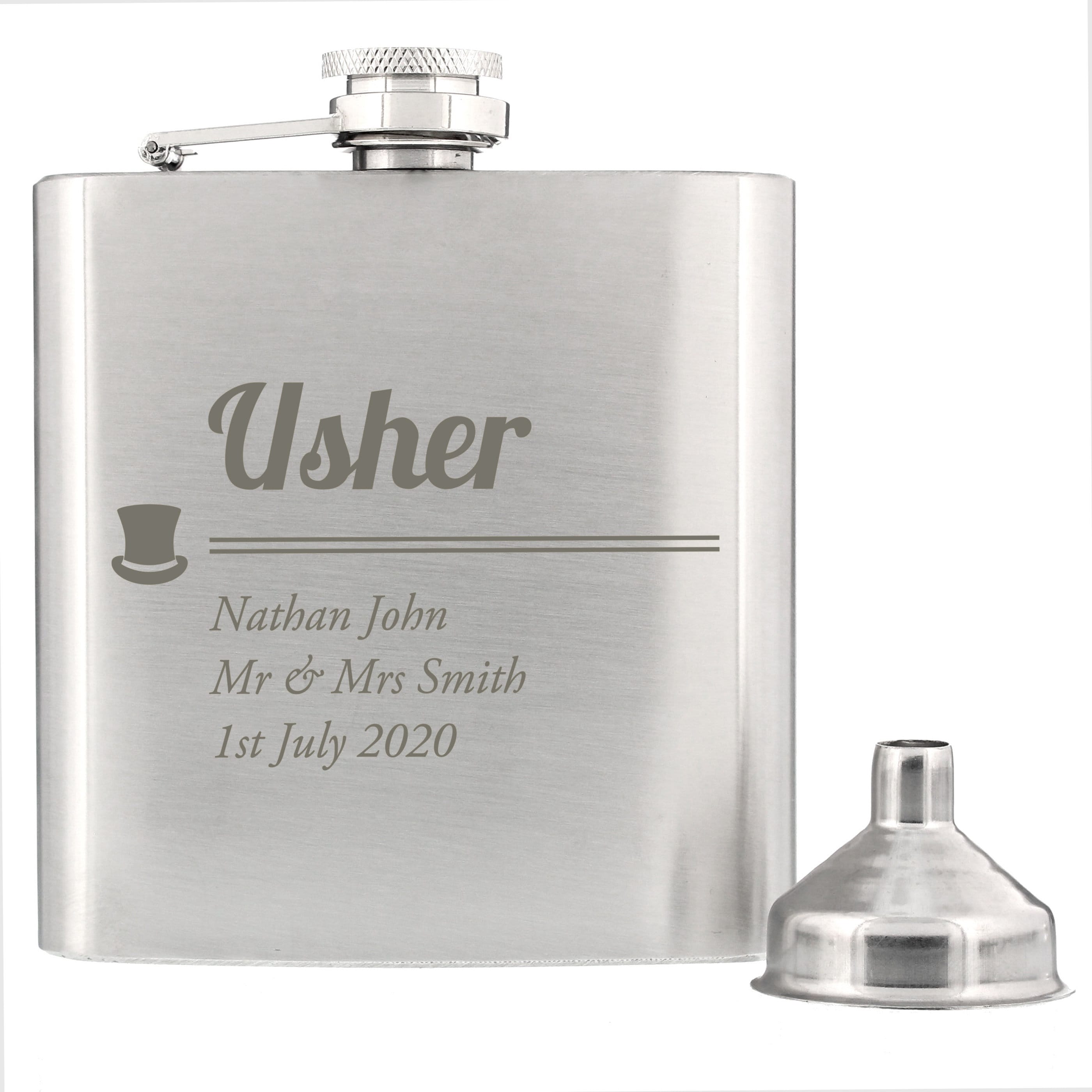 Personalised Metal Wedding Usher Hip Flask - Perfect Gift for Ushers Personalised Metal Wedding Usher Hip Flask - Perfect Gift for Ushers