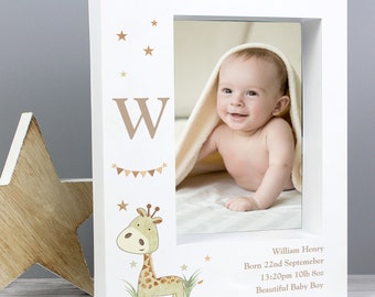 Personalised Hessian Giraffe 5x7 Box Photo Frame - Perfect Newborn Gift - Baby Shower Gift - First Christmas Gift