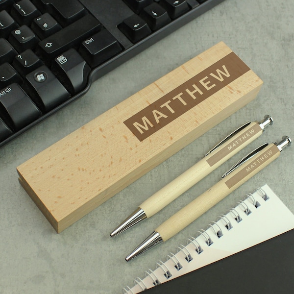 Personalised Name Only Wooden Pen and Pencil Set - Perfect Christmas Gift - Birthday Gift