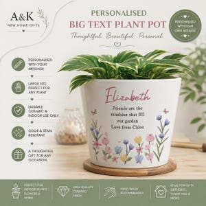Maceta grande de cerámica personalizada con texto grande para plantas de interior, regalo personalizado para cualquier ocasión.