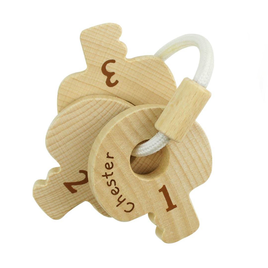 Personalised Name Only Wooden Baby Keys, Perfect Teething, New Born ...