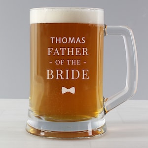 Personalised Wedding Father of the Bride Pint Glass with Personalised Text