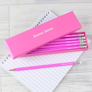 Personalise Box of 12 HB Pencils - Any Name - Pencil with Eraser - Pencils for School Kids - Pink School Pencils - Writing Pencils