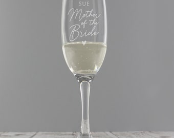Personalised Mother of the Bride Champagne Prosecco Flute Glass - Perfect Wedding Gift, Hen Party Gift, Gifts for Her.