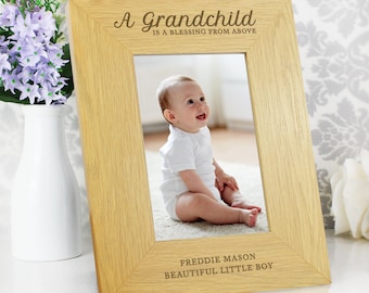 Personalised Grandparent Photo Frame | Grandchild Blessing Oak Frame | Grandma Gift | Grandpa Keepsake | Personalised Family Photo Gift