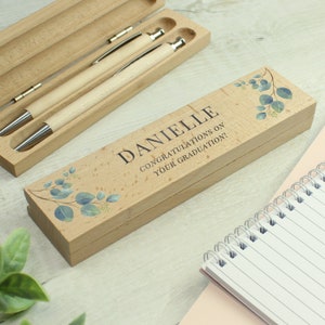 Personalised Botanical Wooden Pen and Pencil Set - Perfect Christmas Gift - Birthday Gift