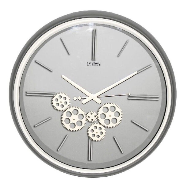 Minster Stylish Living 50cm Silver Gear Design Horloge Murale - London Design - Horloge Murale Parfaite