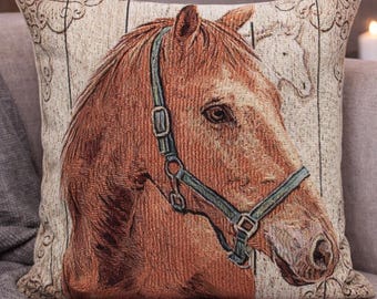 Cojín de caballo, cojín para amantes de los caballos, almohada de caballo castaño, regalo de inauguración de casa, decoración ecuestre, cojín de animales, decoración acogedora para el hogar