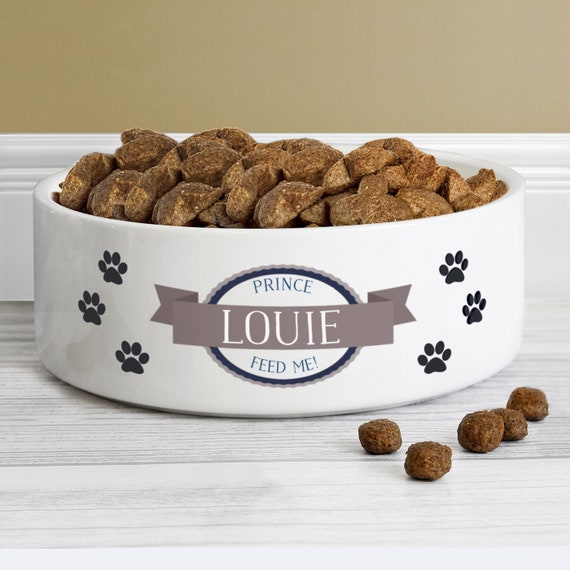 Personalised Blue Paws 14cm Medium White Pet Bowl Etsy