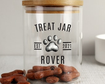 Personalised Pet Paw Print Treats Glass Jar with Bamboo Lid