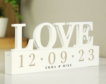 Personalised Big Date White Wooden Love Ornament, Perfect Wedding Gift, Housewarming Gift, Couples Gift