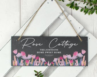 Personalised Wildflower Wooden Sign New Home Gift Custom Floral Plaque Housewarming Decor Family Home Sign