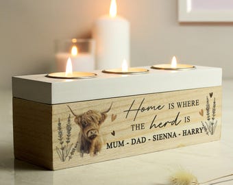 Highland Kuh Triple Teelicht Box - Perfektes Geburtstagsgeschenk - Neues Zuhause Geschenk - Weihnachtsgeschenk