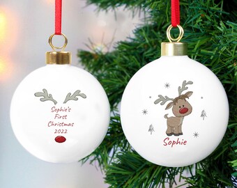 Personalised Reindeer Christmas Bauble, Little Reindeer Christmas Ornament, Custom Christmas Tree Decoration, Personalised Keepsake