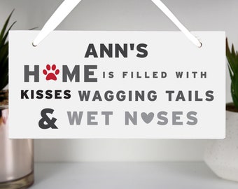 Personalised Dog Wooden Sign New Home Gift Pet Lover Plaque Wagging Tails Hanging Home Decor Dog Gift