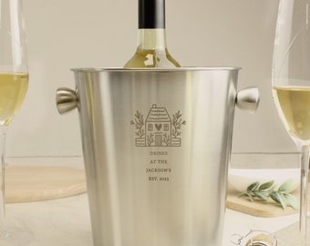 Secchiello per il ghiaccio in acciaio inossidabile personalizzato per la casa - Secchiello per champagne - Secchiello per birra - Regalo per la nuova casa - Regalo per l'inaugurazione della casa - Regalo per le celebrazioni